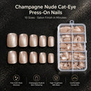 Cat-Eye Press-On Nails, 72Pcs Champagne Nude with Storage Box