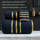 Coral Fleece Towel and Bath Towel Set Gold-Edge Embroidery Striped Texture