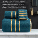 Coral Fleece Towel and Bath Towel Set Gold-Edge Embroidery Striped Texture