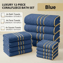 Coral Fleece Towel and Bath Towel Set Gold-Edge Embroidery Striped Texture