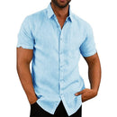 Cotton Linen Hot Sale Men's Short-Sleeved Shirts Summer Solid Color Turn-down co