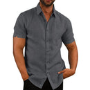 Cotton Linen Hot Sale Men's Short-Sleeved Shirts Summer Solid Color Turn-down co
