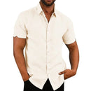 Cotton Linen Hot Sale Men's Short-Sleeved Shirts Summer Solid Color Turn-down co