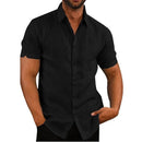 Cotton Linen Hot Sale Men's Short-Sleeved Shirts Summer Solid Color Turn-down co