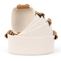 Cotton Rope Storage Baskets with Leather Handles 5-Pack Multi-Size Woven