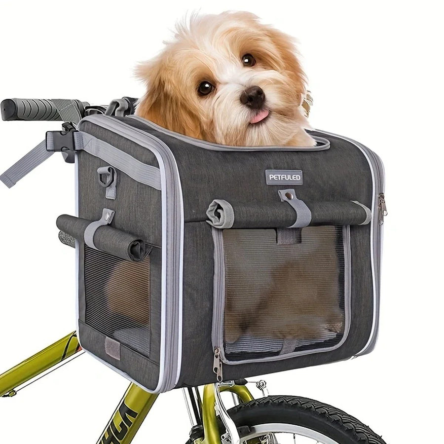 Dog or Cat Bike Basket, Expandable Soft Sided Pet Carrier Backpack with 4 Open D