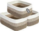 Freestanding Soft Cotton-Rope Woven Storage Baskets Set 3/6-Pack Rectangular