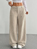 High Waist Striped Wide Leg Corduroy Pants