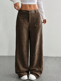 High Waist Striped Wide Leg Corduroy Pants
