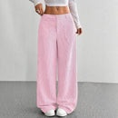 High Waist Striped Wide Leg Corduroy Pants