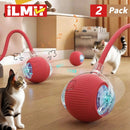 iLMH 1/2 PCS Cat Interactive Ball Toy Automatic Rolling Ball Faux Tail Rechargea
