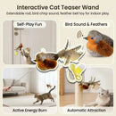 Interactive Cat Teaser Wand with Bird Sound & Retractable Feather Stick, Replace