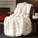 Ivory Ruched Faux Fur Throw Blanket