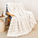 Ivory Ruched Faux Fur Throw Blanket