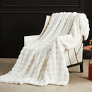 Ivory Ruched Faux Fur Throw Blanket