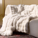 Ivory Ruched Faux Fur Throw Blanket