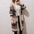 Long Hooded Striped Knit Cardigan