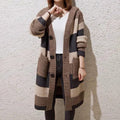 Long Hooded Striped Knit Cardigan