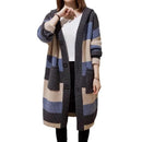 Long Hooded Striped Knit Cardigan