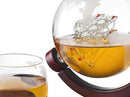 World Globe Whiskey Decanter Set with 4 Etched Glasses
