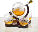 World Globe Whiskey Decanter Set with 4 Etched Glasses
