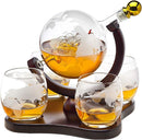 World Globe Whiskey Decanter Set with 4 Etched Glasses