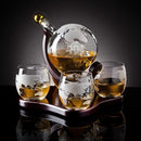 World Globe Whiskey Decanter Set with 4 Etched Glasses