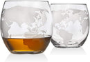 World Globe Whiskey Decanter Set with 4 Etched Glasses