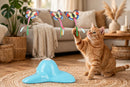Automatic Spinning Butterfly Cat Teaser - orange tabby playing in cozy home