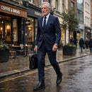 Men's Waterproof Leather Chelsea Boots - black boots on model, city street