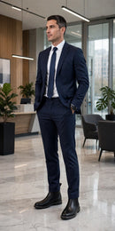 Men's Waterproof Leather Chelsea Boots - black boots on model, office lobby