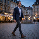 Men's Waterproof Leather Chelsea Boots - brown boots on model, city dusk