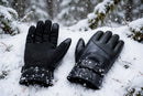 Men's Leather Touchscreen Winter Gloves - product on fresh snow
