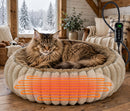 Electric Heated Cat Bed with Timer - farmhouse living room with Maine Coon, snowy winter window