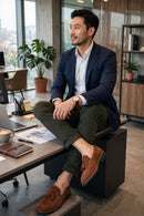 Men's Suede Tassel Loafers - stylish man in modern office