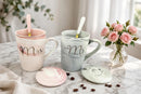 Mr and Mrs Marble Mug Gift Set - styled on marble counter with roses