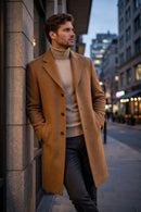 Men's Wool-Blend Long Overcoat - city dusk lean