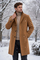 Men's Wool-Blend Long Overcoat - winter snowfall