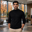 Men's Mock Turtleneck - black on South Asian male model, office