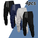 Men's 4-Piece Casual Pants, Solid Color Sports Pants, and Ankle Tied Outdoor Jog