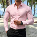 Men's Business Casual Shirt With Signature Print Long Sleeve Slim Fit Button Up