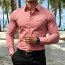 Men's Business Casual Shirt With Signature Print Long Sleeve Slim Fit Button Up