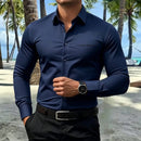 Men's Business Casual Shirt With Signature Print Long Sleeve Slim Fit Button Up