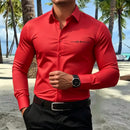 Men's Business Casual Shirt With Signature Print Long Sleeve Slim Fit Button Up