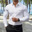 Men's Business Casual Shirt With Signature Print Long Sleeve Slim Fit Button Up