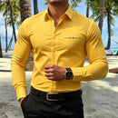 Men's Business Casual Shirt With Signature Print Long Sleeve Slim Fit Button Up