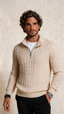 Men's Cable-Knit Quarter-Zip Sweater