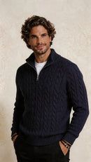 Men's Cable-Knit Quarter-Zip Sweater