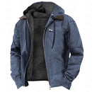 Men's Casual Jackets Hooded Zipper Pocket Fashion Solid Color Fleece Warm Outerw