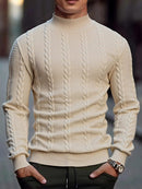 Men's Knitted High Collar Sweater Casual Vintage Twist Knitwear Sweater Tops Win
